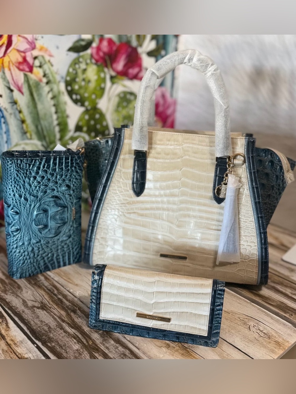 3 SET ~ BRAHMIN PRISCILLA MINDFUL GREY ACOUSTIC SATCHEL & WALLET & ADIA NWT HTF